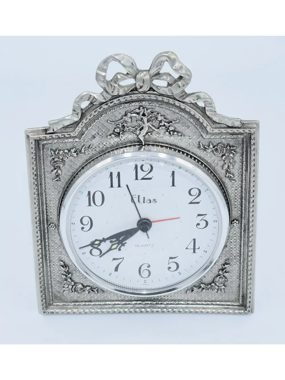 Elias-1990 Pewter 925 Fine Silver Art Nouveau Ornate Alarm Clock